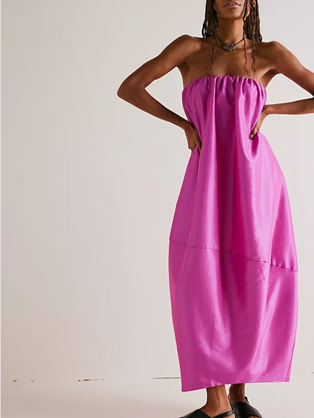 Free People Magenta Satin Maxi Dress